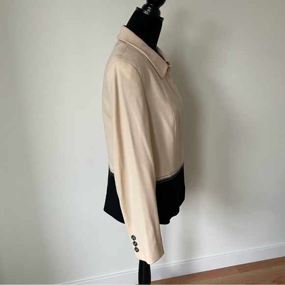Louis Feraud Cream Black Geometric Color Block Wool Hidden Button Blazer Jacket - Picture 4 of 12
